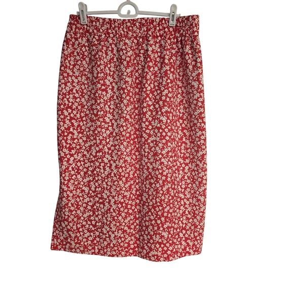 Women's J. Crew Red & White Floral Elastic Waist Midi Skirt | Size Small - Picture 2 of 11